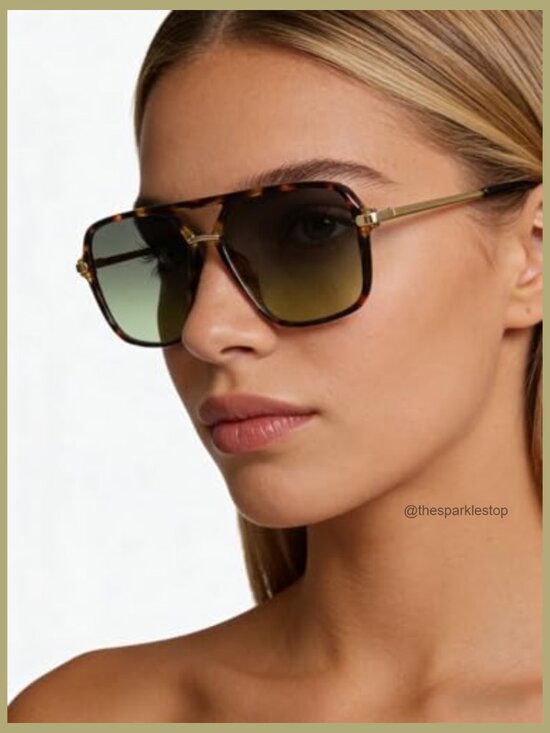 Vintage Square Tinted Lens Aviator Sunglasses Double Bar Metal Frame UV400 main image 7